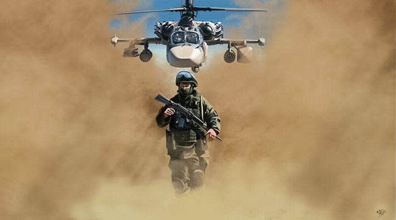 Helicopter and soldier