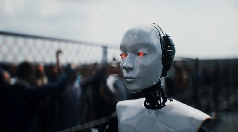 Robot,Carrying,Weapon,,Angry,Crowd,Protesting,Ai,Near,A,Data